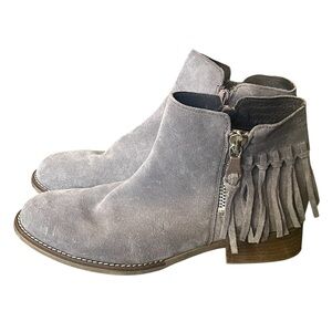 Mark Jenkins gray suede fringe ankle boots boho western cowgirl